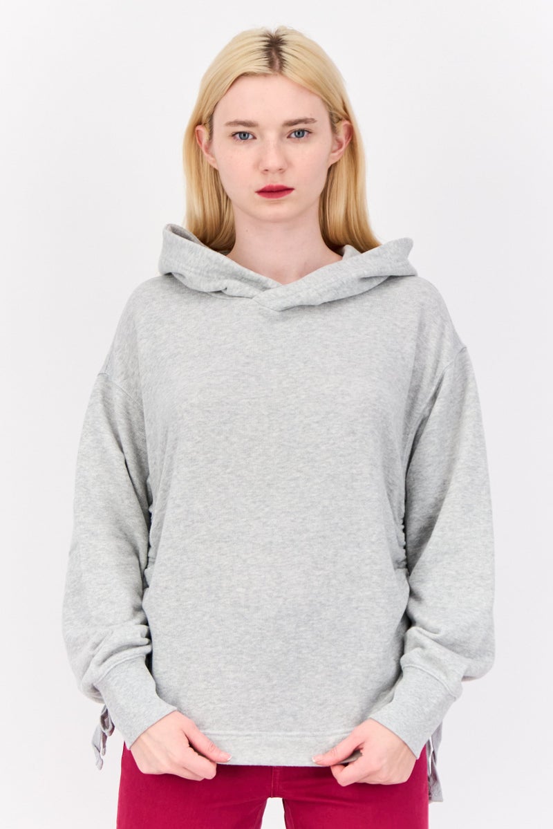 Aerie Women Heather Ruched Long Sleeves Hoodie, Grey - Image 1