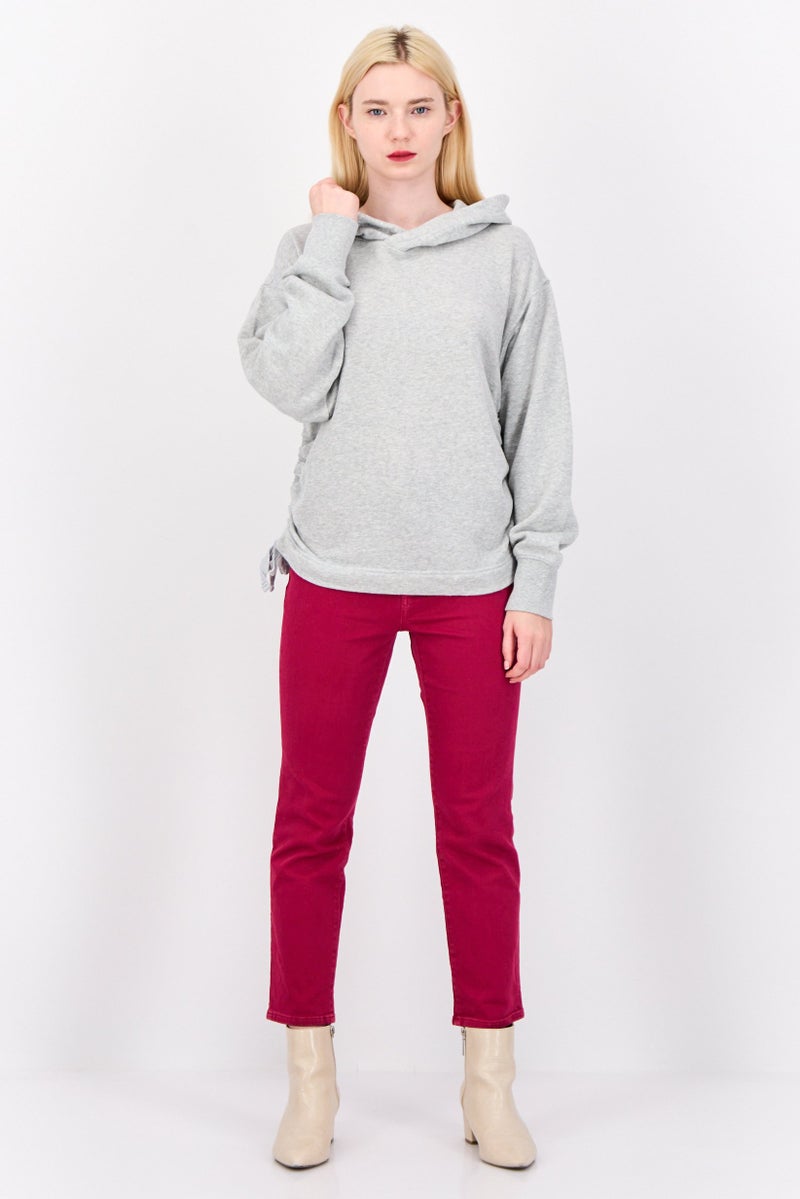 Aerie Women Heather Ruched Long Sleeves Hoodie, Grey - Image 4