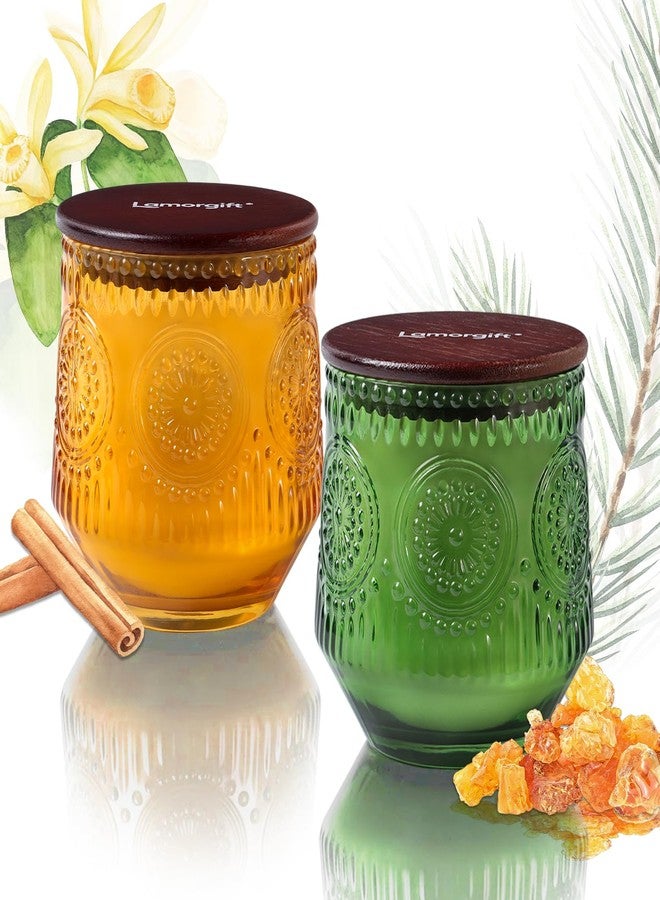 LAMORGIFT 2 Pcs Soy Wax Scented Jar Candles Set, Vanilla Cinnamon & Cedar Balsam- Scented Candles for Home, 7.5oz Each, Up to 52 Hours Burn Time, Decorative Aromatherapy Candle for Relaxation & Luxury Gifting - Image 1