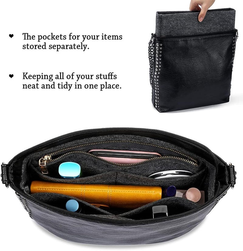 GREENSHEEP Small Purse Organizer with Zipper, Felt Insert Bag Organizer Handbag Tote Liner Pouch for Women (Large, Dark Grey) - Image 4