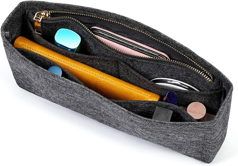 GREENSHEEP Small Purse Organizer with Zipper, Felt Insert Bag Organizer Handbag Tote Liner Pouch for Women (Large, Dark Grey) - Image 1