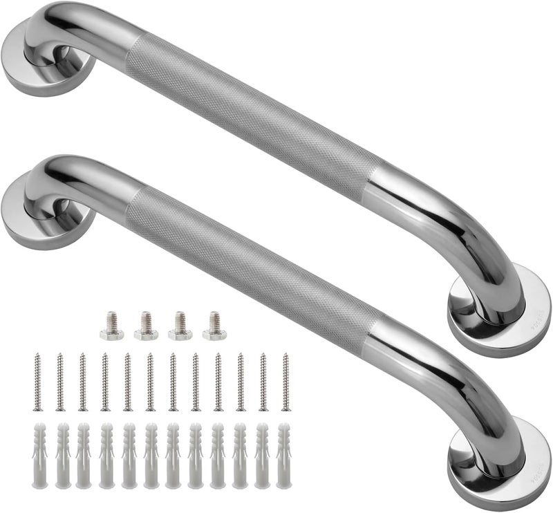 Rackickyer Shower Grab Bar, 2 Pack 16 Inch Bathroom Grab Bar, 1.25" Diameter 304 Stainless Steel Anti-Slip Grab Bars for Bathtubs and Showers, Handicap Shower Grab Bar for Seniors Elderly - Image 1