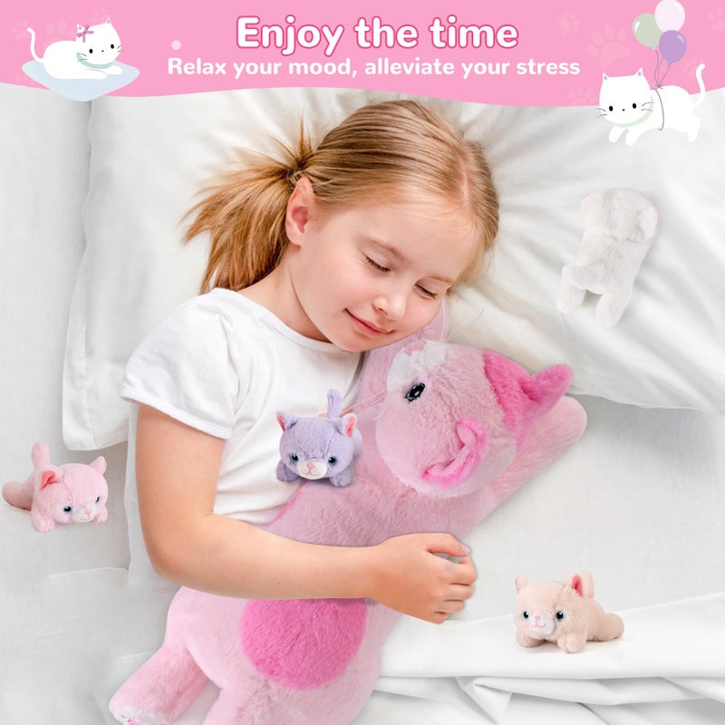 gnomantic 5 Pieces Cat Stuffed Animals with Babies Inside Belly - 1 Mommy Stuffed Cat with 4 Kittens - Stuffed Kitty Plush Toys for Kid Age 3-8, Gift Ideal for Christmas, Valentine's, Birthday (Pink) - Image 5