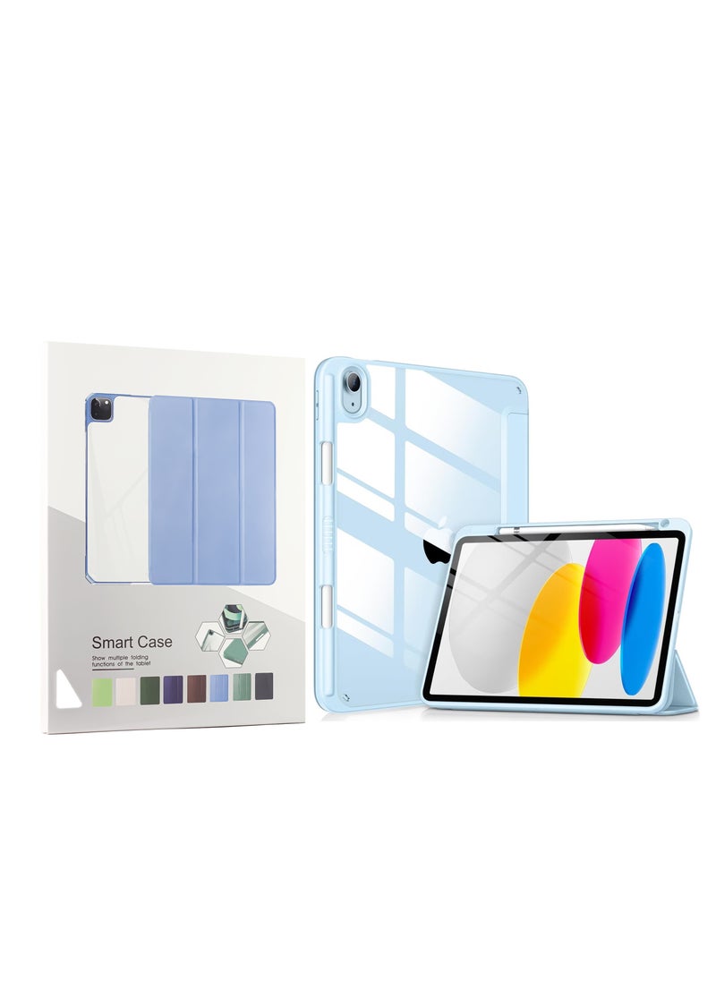 ماركة غير محددة حافظة لجهاز iPad الجيل العاشر 2022 مقاس 10.9 بوصة مع حامل قلم، غطاء حافظة ذكي مقاوم للصدمات مع غطاء خلفي شفاف حافظة واقية متوافقة مع iPad الجيل العاشر (أزرق فاتح)  - Image 1
