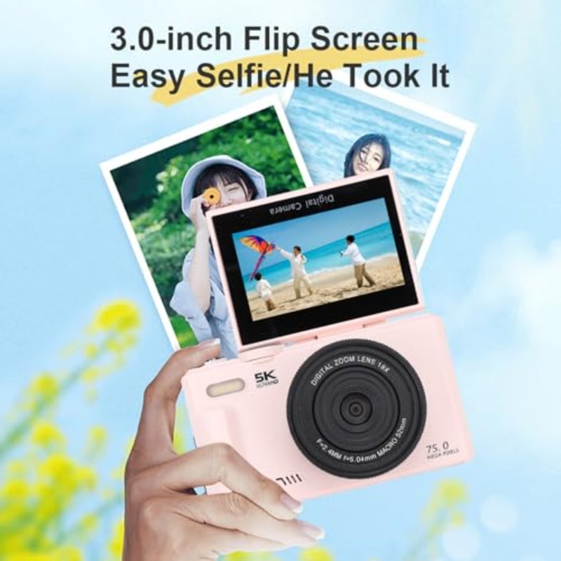 YouTube beginners' travel camera: 75MP UHD, 18x zoom, autofocus, WiFi, 3in 180 flip screen, compact black digital camera - Image 3
