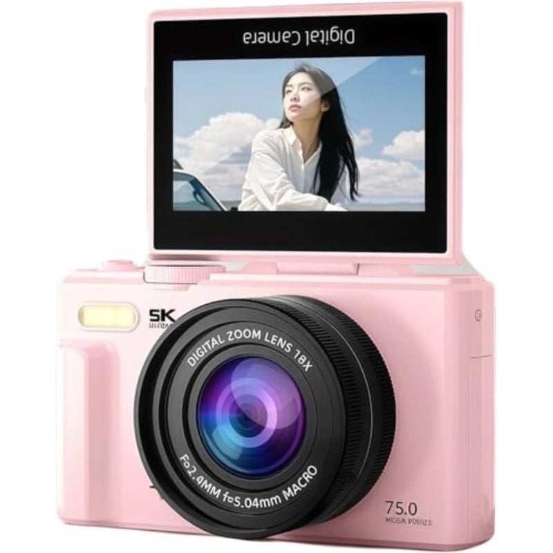 YouTube beginners' travel camera: 75MP UHD, 18x zoom, autofocus, WiFi, 3in 180 flip screen, compact black digital camera - Image 1