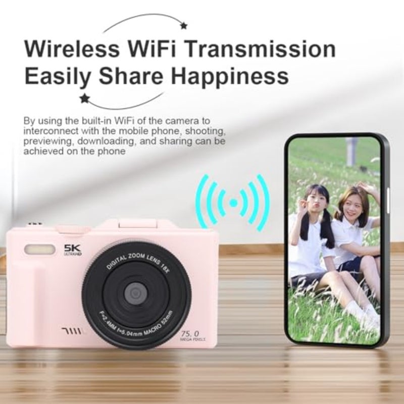 YouTube beginners' travel camera: 75MP UHD, 18x zoom, autofocus, WiFi, 3in 180 flip screen, compact black digital camera - Image 4