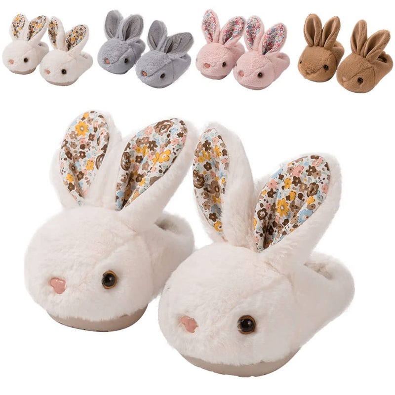 Fadezar Toddler Rabbit Slippers Warm Soft Plush Indoor Bunny Slippers for Girls Boys Half Cover Heel White Size 6575 - Image 2