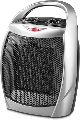 Kismile Small Electric Space Heater,Portable Ceramic Space Heater Fan for Office with Adjustable Thermostat and Overheat Protection ETL Listed for Kitchen, 750W/1500W(Silver) - Image 1