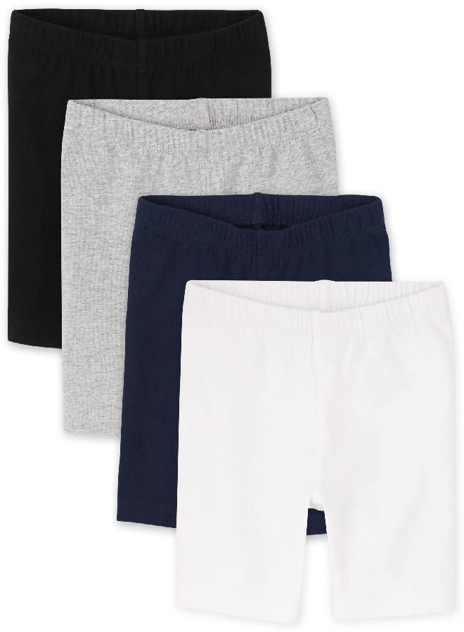 The Children's Place The Children's Place Baby Girls Toddler Solid Bike Shorts, 4 Pack, Black/Heather Gray/Tidal/White 4-Pack, 3T  - Image 1