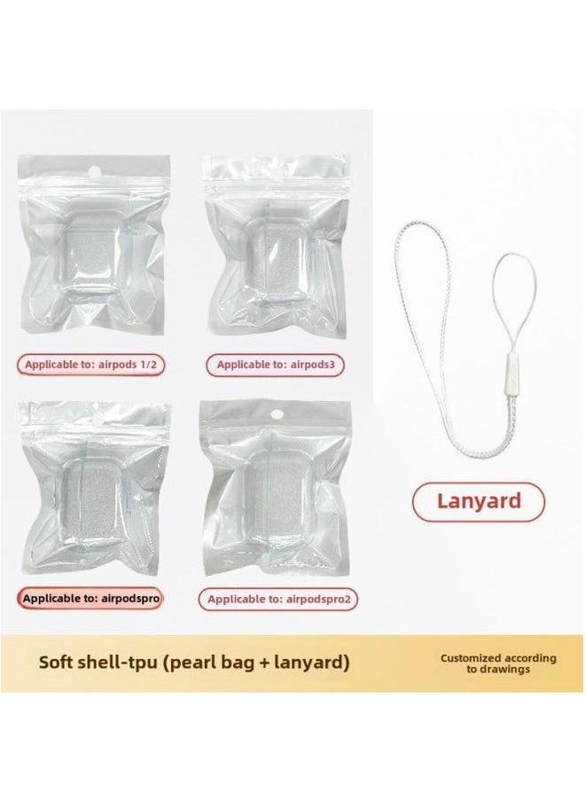 Generic - For Apple Headset Airpods4 Wireless Bluetooth Protective Cover TPU Transparent Material-Color:Tpu Soft Shell + Pearlescent Bag Lanyard-Applicable Models:Airpods4 Model: With Hanging Ears - Image 1