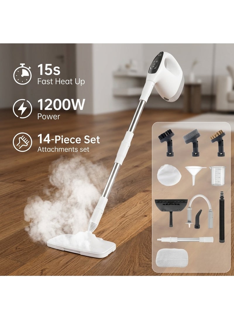 COOLHAWK Handheld Steam Cleaner, 15S Rapid Heating, 3 Adjustable Modes, 14 Cleaning Kits, Steam Cleaner for Home, Kitchen, Bathroom, Car(White) - Image 1