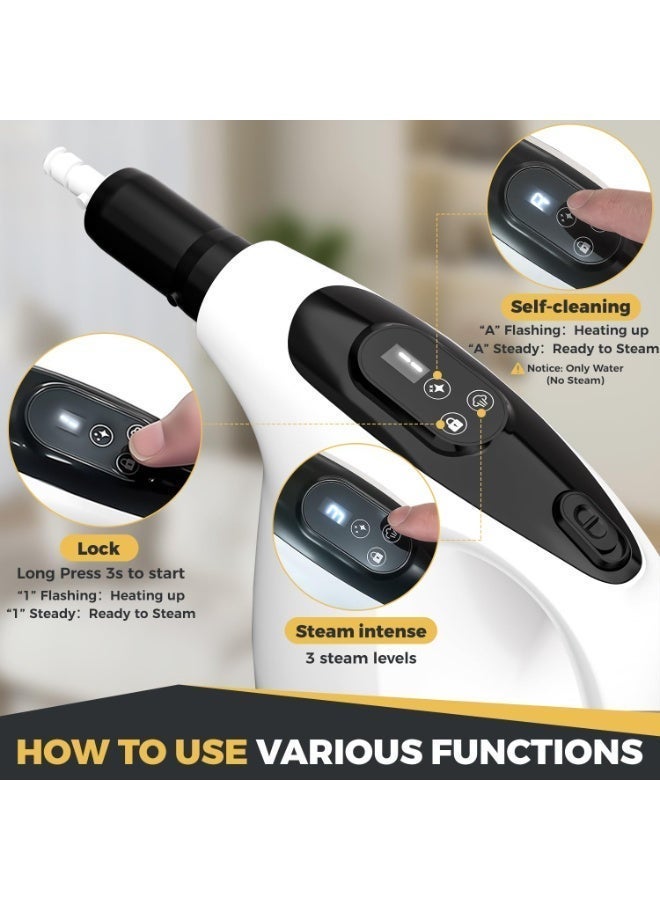 COOLHAWK Handheld Steam Cleaner, 15S Rapid Heating, 3 Adjustable Modes, 14 Cleaning Kits, Steam Cleaner for Home, Kitchen, Bathroom, Car(White) - Image 5
