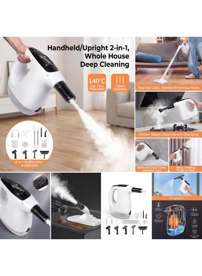 COOLHAWK Handheld Steam Cleaner, 15S Rapid Heating, 3 Adjustable Modes, 14 Cleaning Kits, Steam Cleaner for Home, Kitchen, Bathroom, Car(White) - Image 3