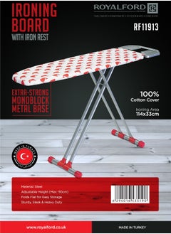 Royalford Royalford Ironing Board- RF11913| 114x33 CM, Ironing Table with Steel Frame| With Adjustable Height Mechanism| Heat Resistant Cotton Cover and Iron Rest| Perfect for Home, Apartments, Hostels, Etc.| W  - Image 4