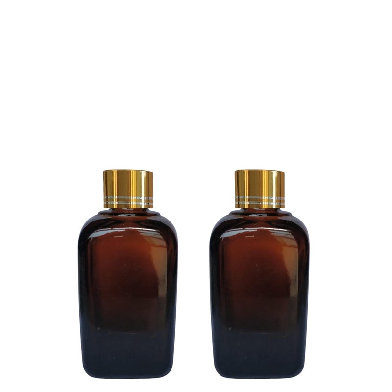 Devinez (Pack of 2) Multipurpose Refillable Amber Square Shape Glass Bottle, 15 ml with Golden Cap and V Drop Nozzle for Cosmetics, Serum, Essential Oils, Blends, Skin Care, Travel, Toners & DIY - Image 1