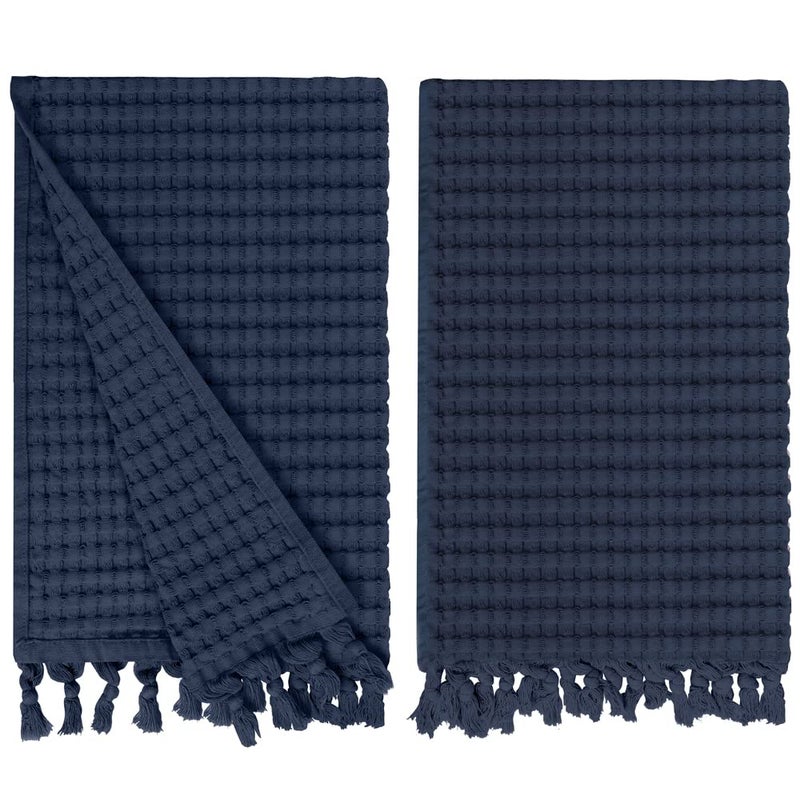 GILDEN TREE Decorative Waffle Hand Towels for Bathroom 20x35 Large Quick Drying Fingertip Towel 2 Pack Modern Style Midnight Blue
