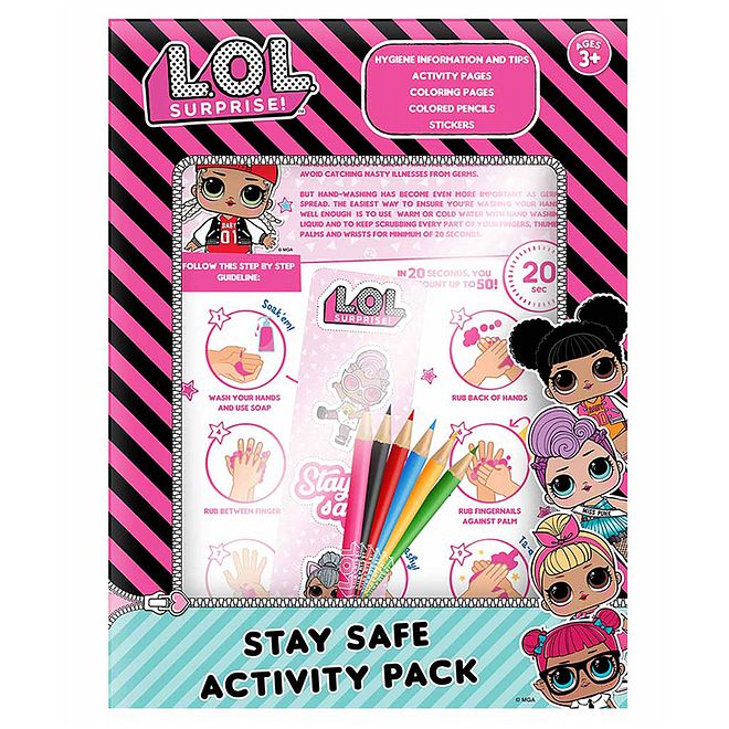 L.O.L Surprise Stay Safe Activity Set for Kids, Hygiene Tips, Coloring Pages, Pencils, Stickers, Age 3+