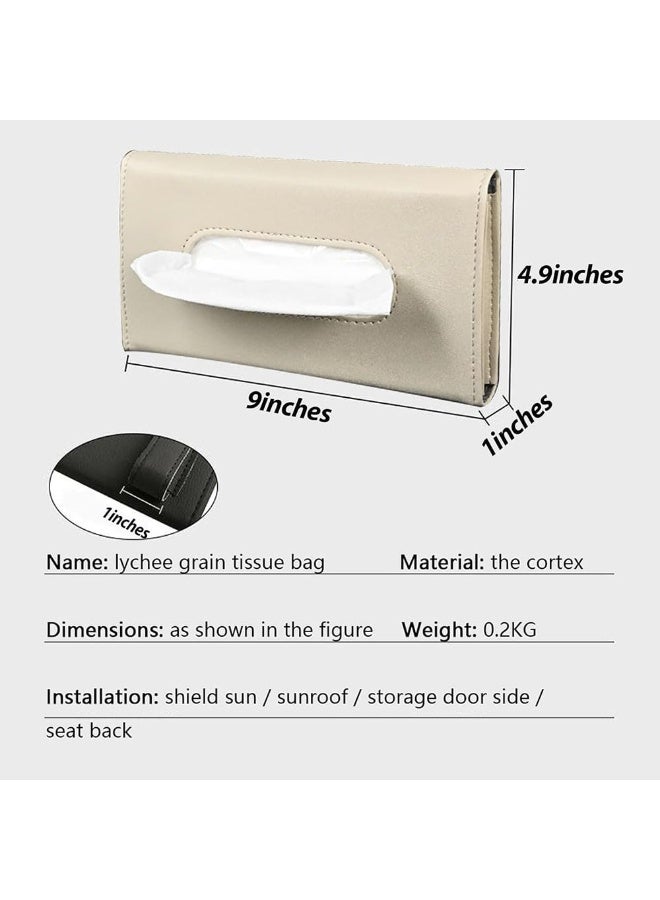 JZS Minimalistic Beige Leather and Flannelette Cloth Rectangular Car Tissue Holder with Sun Visor Clip, Fits Standard Paper Towels, Includes Bonus Towels - Image 2