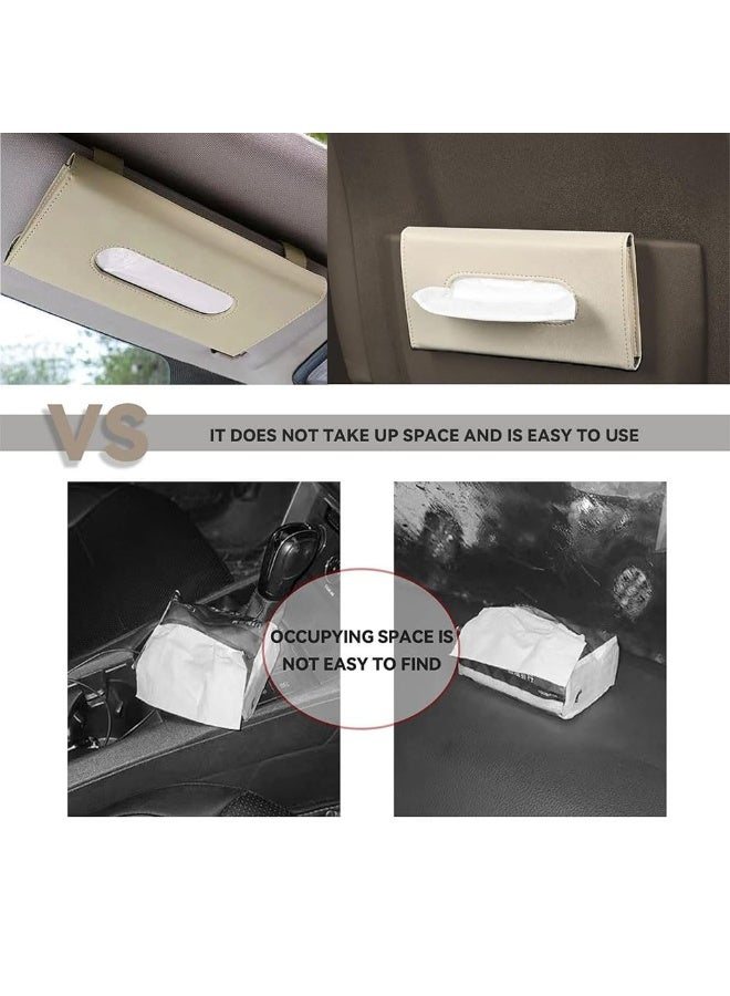 JZS Minimalistic Beige Leather and Flannelette Cloth Rectangular Car Tissue Holder with Sun Visor Clip, Fits Standard Paper Towels, Includes Bonus Towels - Image 5