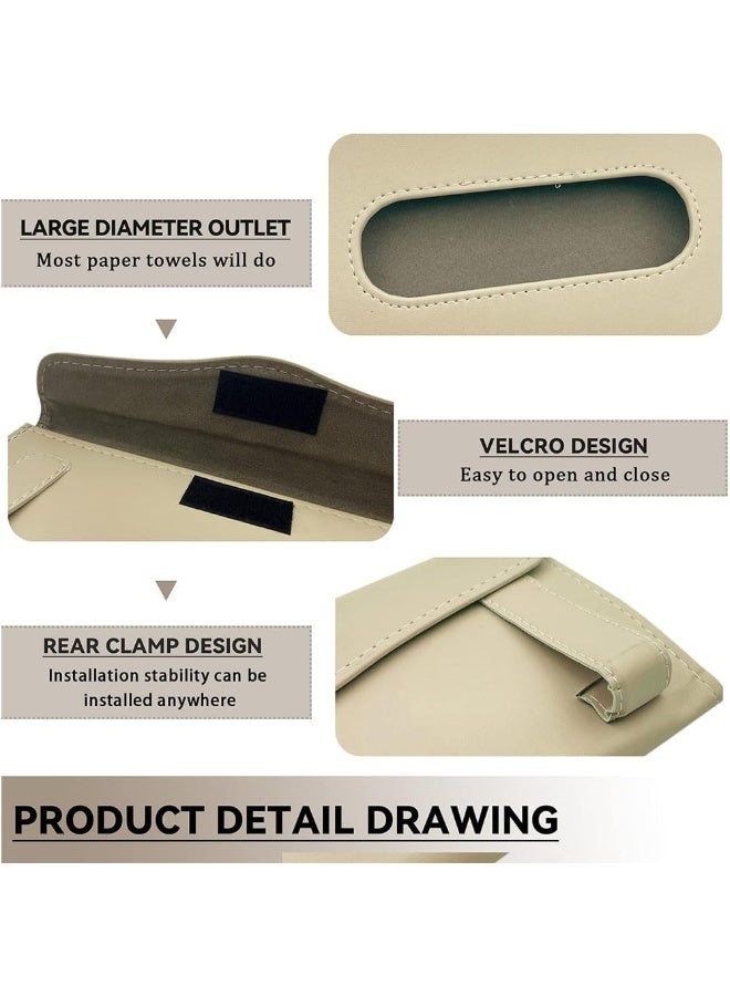 JZS Minimalistic Beige Leather and Flannelette Cloth Rectangular Car Tissue Holder with Sun Visor Clip, Fits Standard Paper Towels, Includes Bonus Towels - Image 4