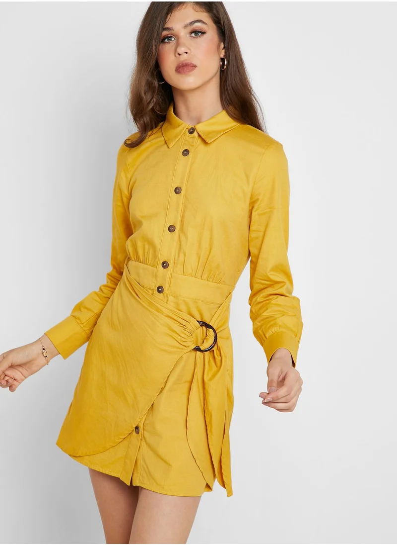 Moon River Belted Wrap Shirt Dress