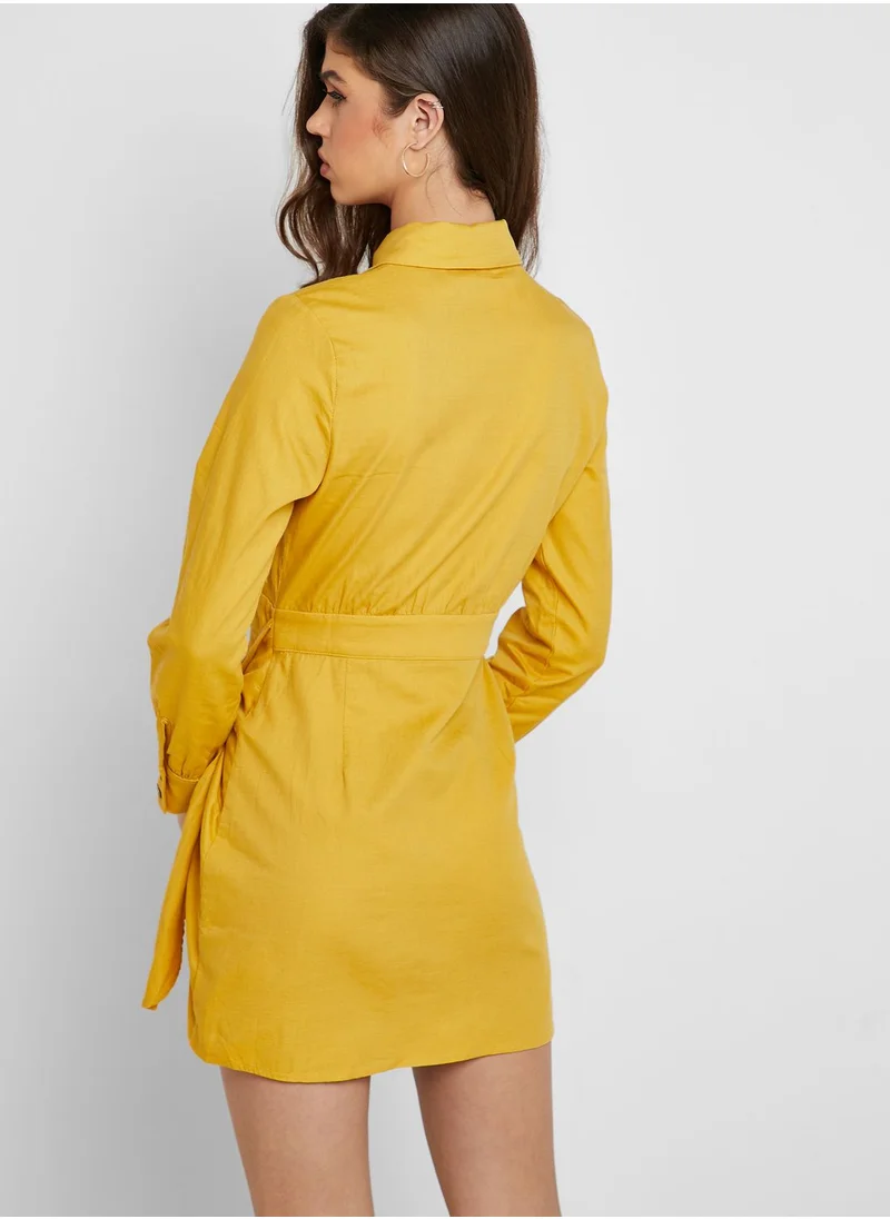 Moon River Belted Wrap Shirt Dress
