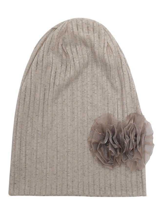 ZLYC Women Lightweight Slouchy Beanie Hat Thin Knit Skull Cap Summer Chemo Headwear, Flower Khaki, One size - Image 5
