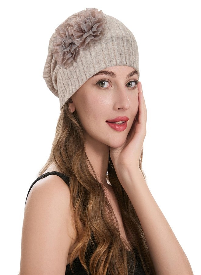 ZLYC Women Lightweight Slouchy Beanie Hat Thin Knit Skull Cap Summer Chemo Headwear, Flower Khaki, One size - Image 2