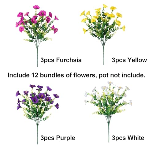 Ivydale Artificial Flowers Fake Plants for Outdoors Decoration, 12 Bundles Silk Morning Glory with Eucalyptus Realistic UV Resistant Faux Flowers for Outside Planter Porch Yard Patio Garden Home Indoor, Mix - Image 5