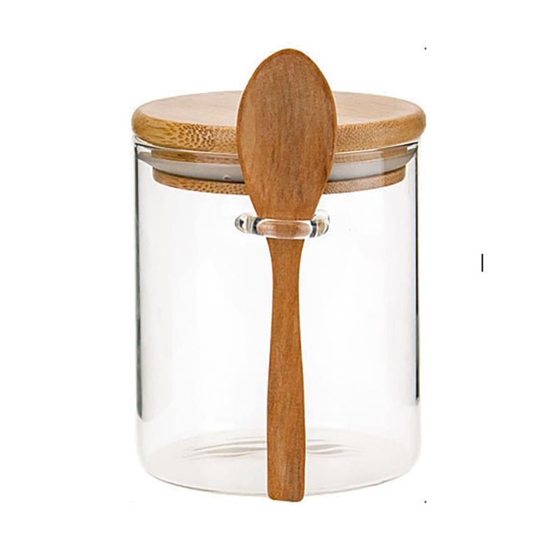 CGHWBEA Airtight Glass Jars With Bamboo Lids And Spoons, 17oz Glass Canisters With Lid For Spice Beans Tea, Sealed Sugar Container, Glass Coffee Containers, Food Jars Canisters, Kitchen Accessories (1pcs) - Image 1
