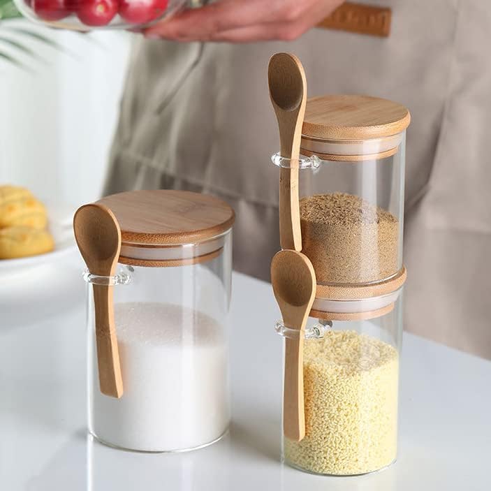 CGHWBEA Airtight Glass Jars With Bamboo Lids And Spoons, 17oz Glass Canisters With Lid For Spice Beans Tea, Sealed Sugar Container, Glass Coffee Containers, Food Jars Canisters, Kitchen Accessories (1pcs) - Image 2