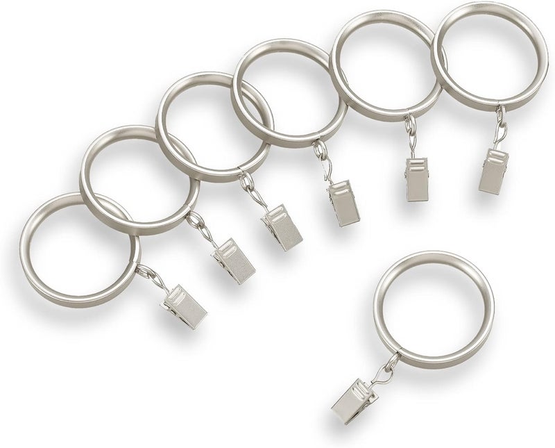 MODE Premium Collection Flat Steel Curtain Clip Rings, Set of 14 Curtain Rings with Clips, Rings with Clips for Curtains, Fits Premium and Acrylic Curtain Rods, 1 5/8”, Brushed Nickel - Image 1