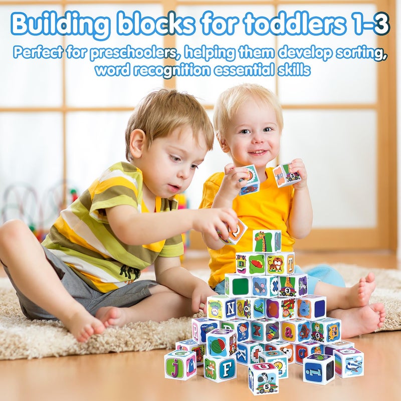 PLAY ABC Building Blocks for Toddlers 1-3, 28 PCS Plastic Baby Alphabet Letters Number Stacking Blocks Set, Preschool Learning Educational Montessori Sensory Toys Gifts for Kids Girls Boys - Image 4