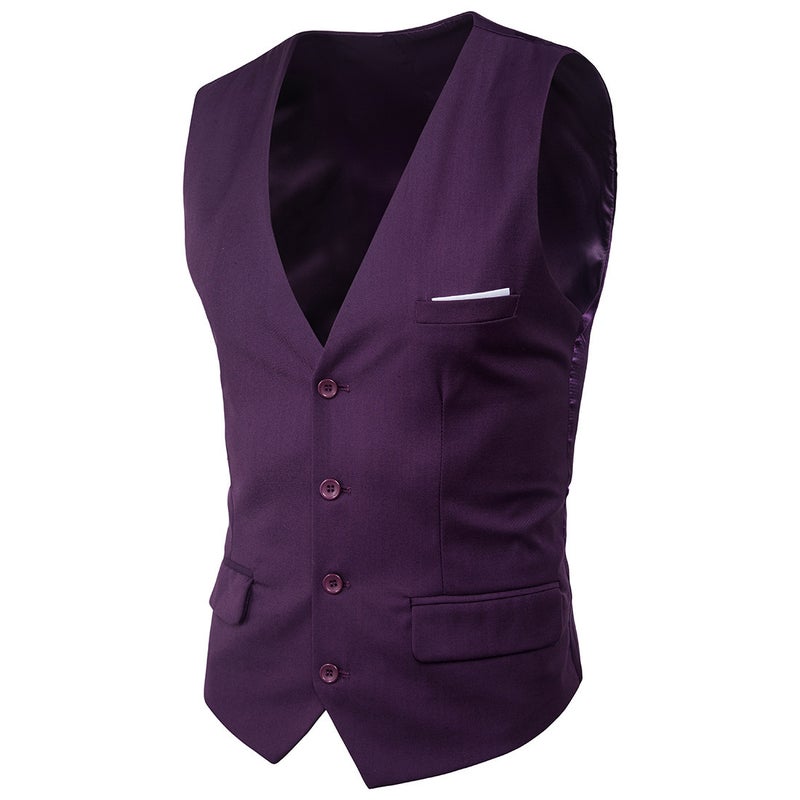 2021 Foreign Trade Cross-border New Mens Casual Slim Sleeveless Vest Korean Business Dress Solid Color Suit Vest Purple 