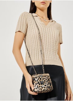 Styli Leopard Print Crossbody Bag with Chain Strap  - Image 2