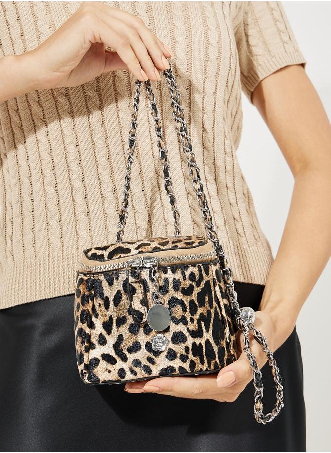 Styli - Leopard Print Crossbody Bag with Chain Strap - Image 1