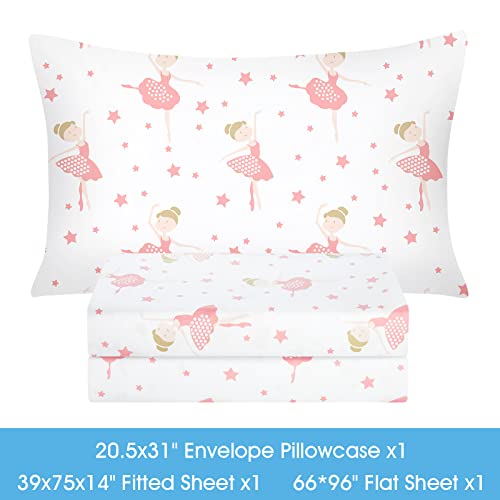 BYSURE Twin Sheets Set Kids(Ballerina, Pink), 3 Pieces Easy Fit Deep Pocket Sheets Set for Girls, Breathable Wrinkle-Free Microfiber Bedding for Children - Image 5