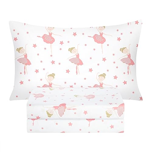 BYSURE Twin Sheets Set Kids(Ballerina, Pink), 3 Pieces Easy Fit Deep Pocket Sheets Set for Girls, Breathable Wrinkle-Free Microfiber Bedding for Children - Image 1