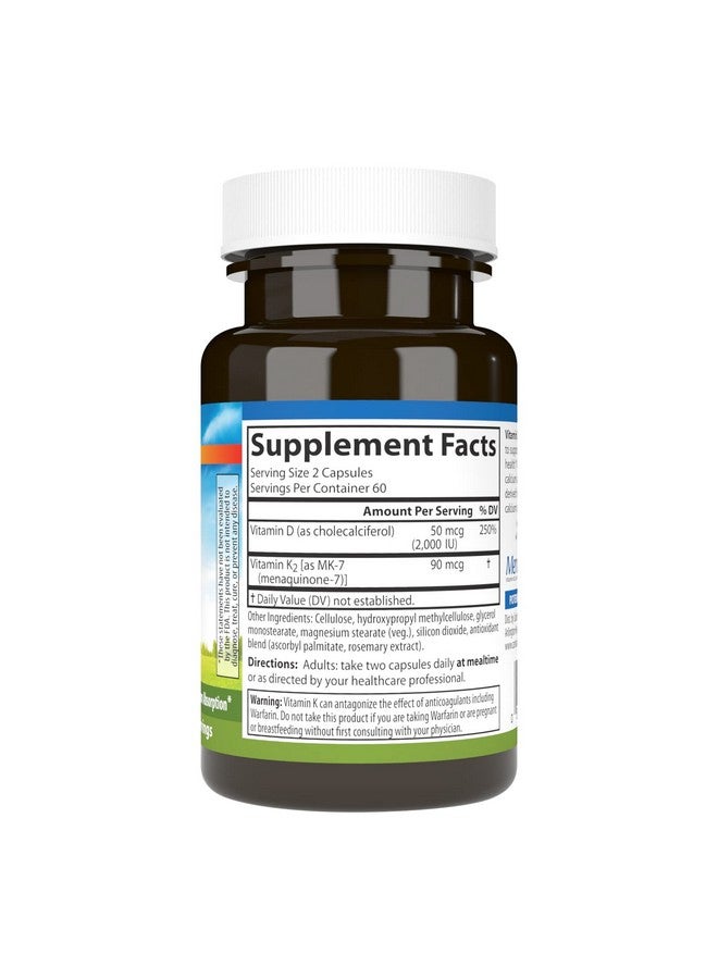 Carlson Vitamin D3 + K2 50 Mcg (2000 Iu) & 90 Mcg Bone Support Health & Calcium Absorption 120 Capsules - Image 3