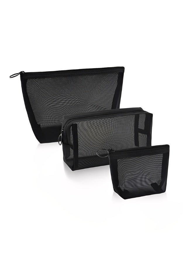 3 Pieces Cosmetic Bag Makeup Bags Mesh Zipper Pouch for Office or Travel Accessories Organizers for Small Items Makeup Lipstick Toiletries Pencil - Image 1