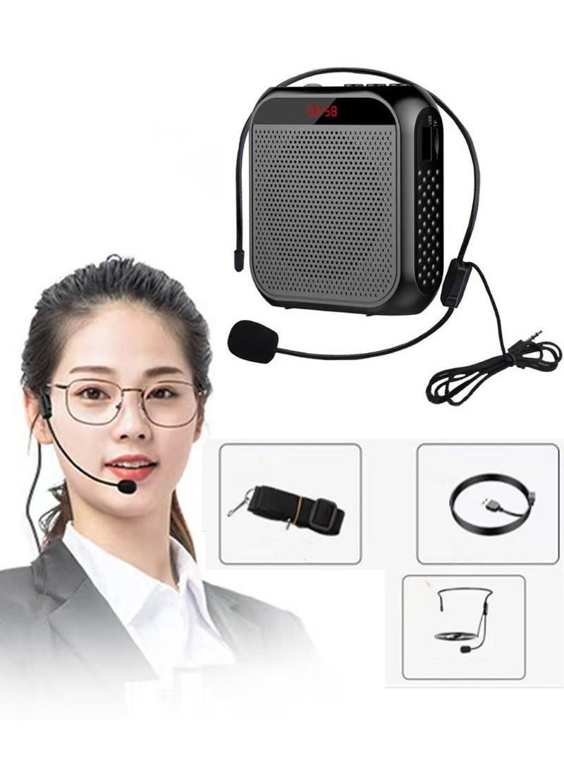 Voice Amplifier with Wired Microphone Headset, Portable Rechargeable PA System Speaker Personal Microphone Speech Amplifier, Loudspeaker for Teachers, Tour Guides/Coaches Metting/Yoga/Fitness (Black) - Image 1
