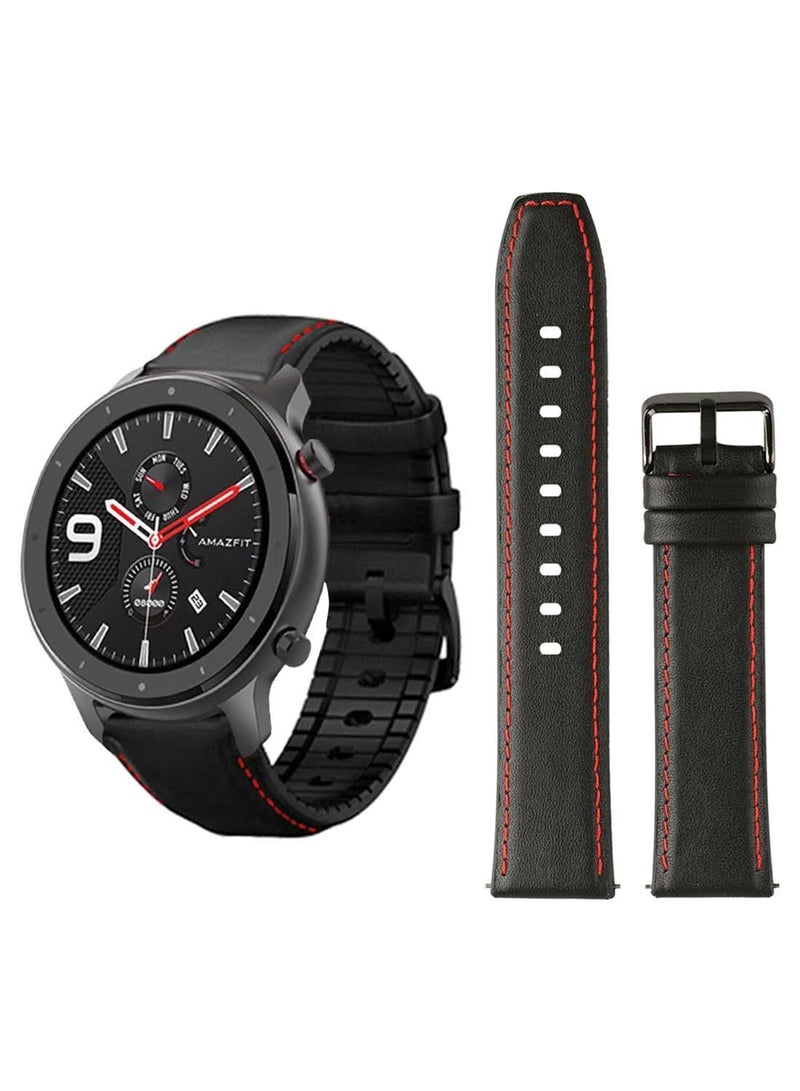 Genuine Leather Replacement Band 22mm For Amazfit GTR 47mm Official Black