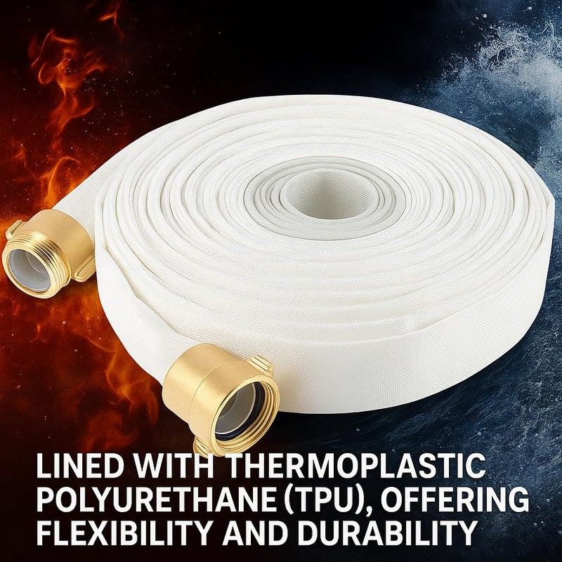 AKW Fire Hose, White, 1-1/2" ID, 500 PSI Burst Pressure, M x F NST Brass Connectors (75 ft.) - Image 2