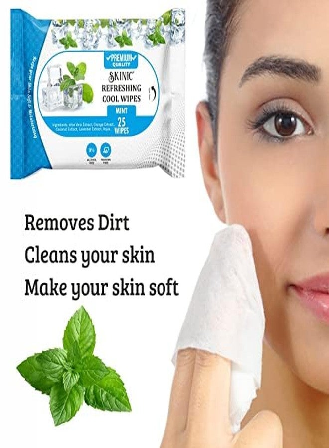 SKINIC مناديل سكينيك المنعشة والباردة، بنكهة النعناع، خالية من الكحول، عبوة من قطعتين، 25 منديلًا في كل عبوة - Image 4