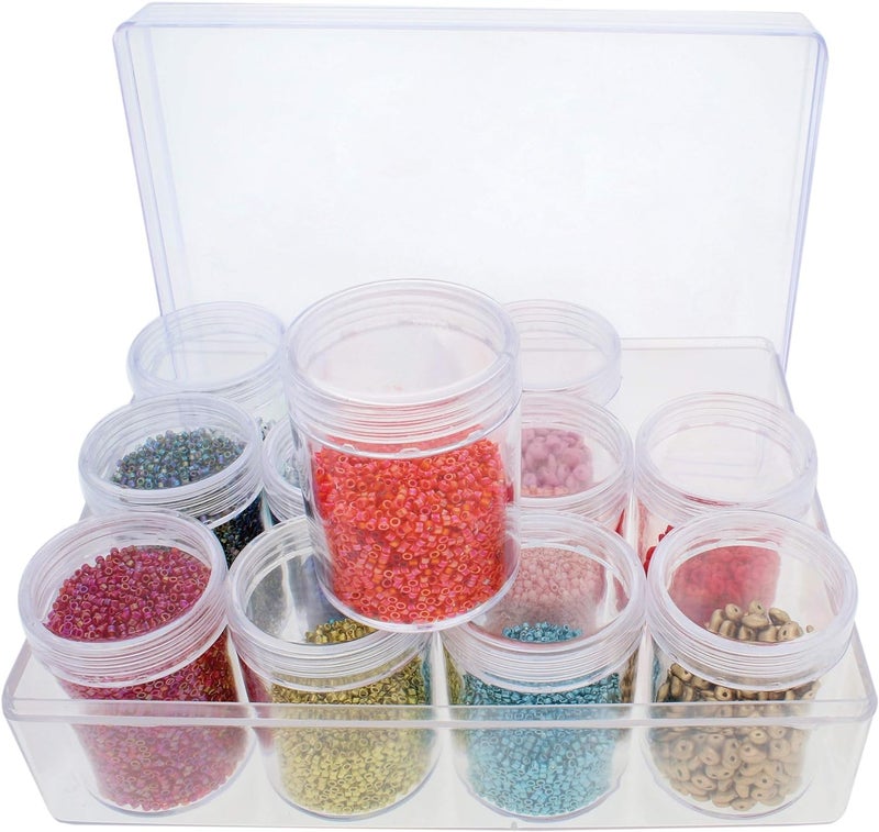 DARKNESS 12pcs Bead Organizers in A Clear Plastic Box Clear Storage Organizer Box 75 x 5 x 2 inches Includes 12 Small Containers with lids 15 x 2 inches Bead Holder - Image 2