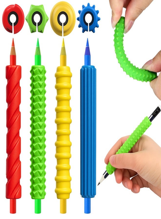 BUSOHA 4 Pack Textured Silicone Pencil Grips - Sensory Fidget Textured Squishy Pencil Grips Handwriting ADHD Tools for Anxiety Relief Items Stocking Stuffers Gift - Image 1
