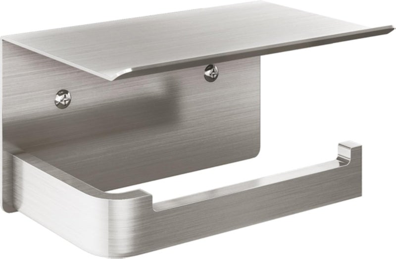 LSK حامل ورق تواليت LSK مع رف للهاتف، مصنوع من الفولاذ المقاوم للصدأ SUS 304، يُثبت على الحائط، مقاوم للصدأ، وحامل ورق تواليت فضي اللون يُوضع على حوض الحمام.