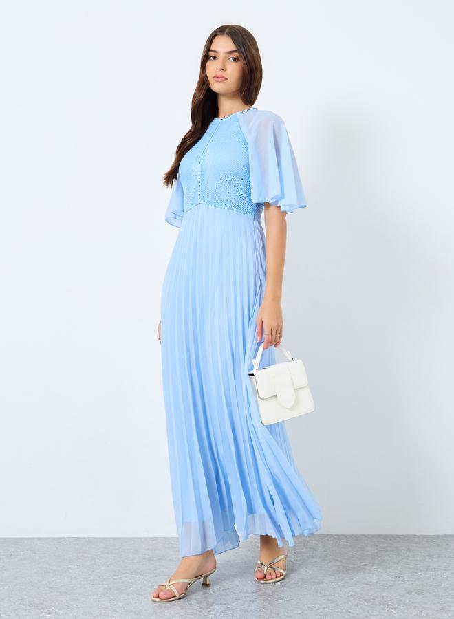 Styli Cape Short Sleeve Pleated A-Line Maxi Dress - Image 3