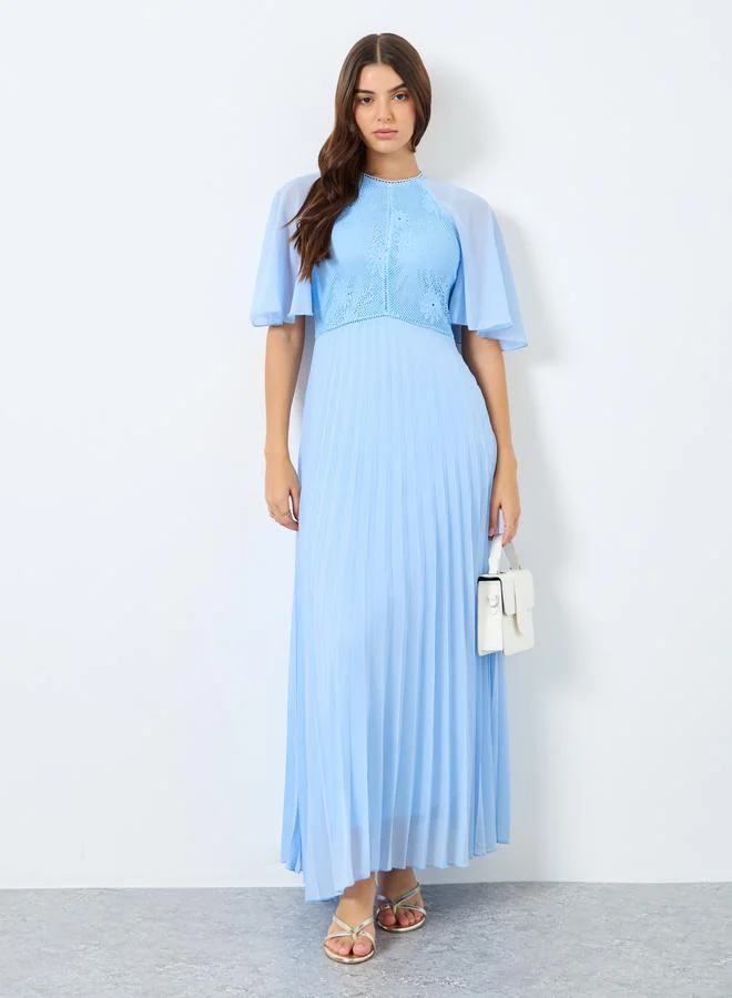 Styli Styli Cape Short Sleeve Pleated A-Line Maxi Dress